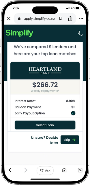 Simplify Finance lender matches on mobile
